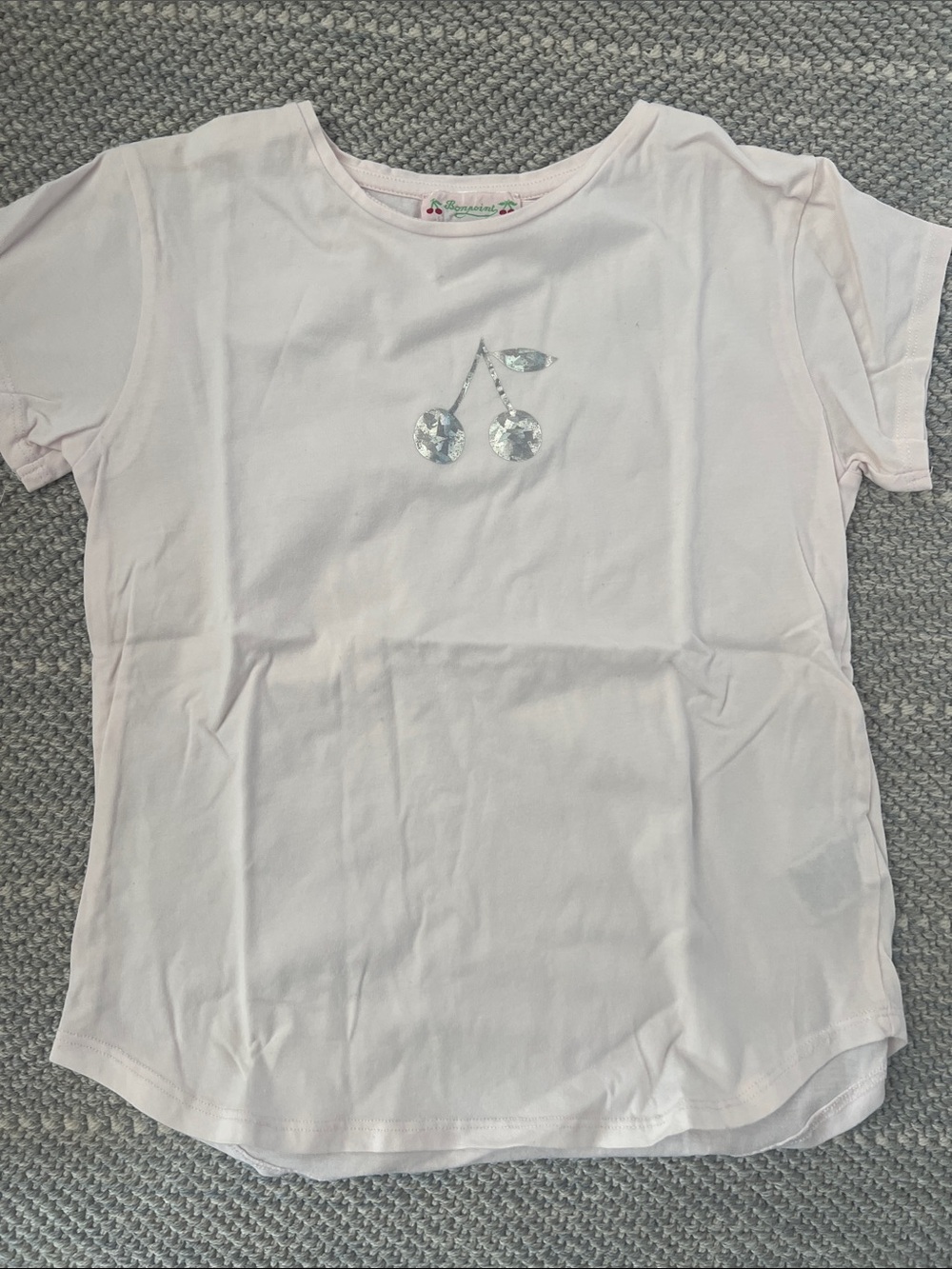 Bonpoint Pale Pink Tee with Sequin Cherry Motif